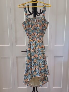 Floral Smocked Sundress in Blue and Peach